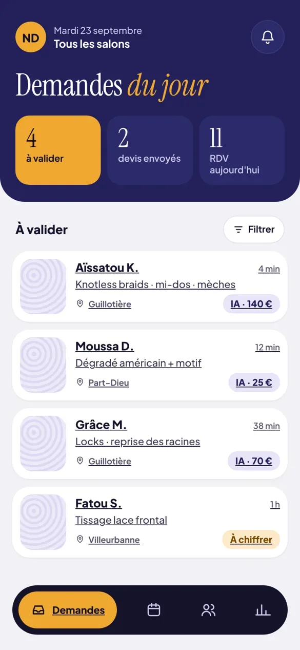 Liste des demandes à valider